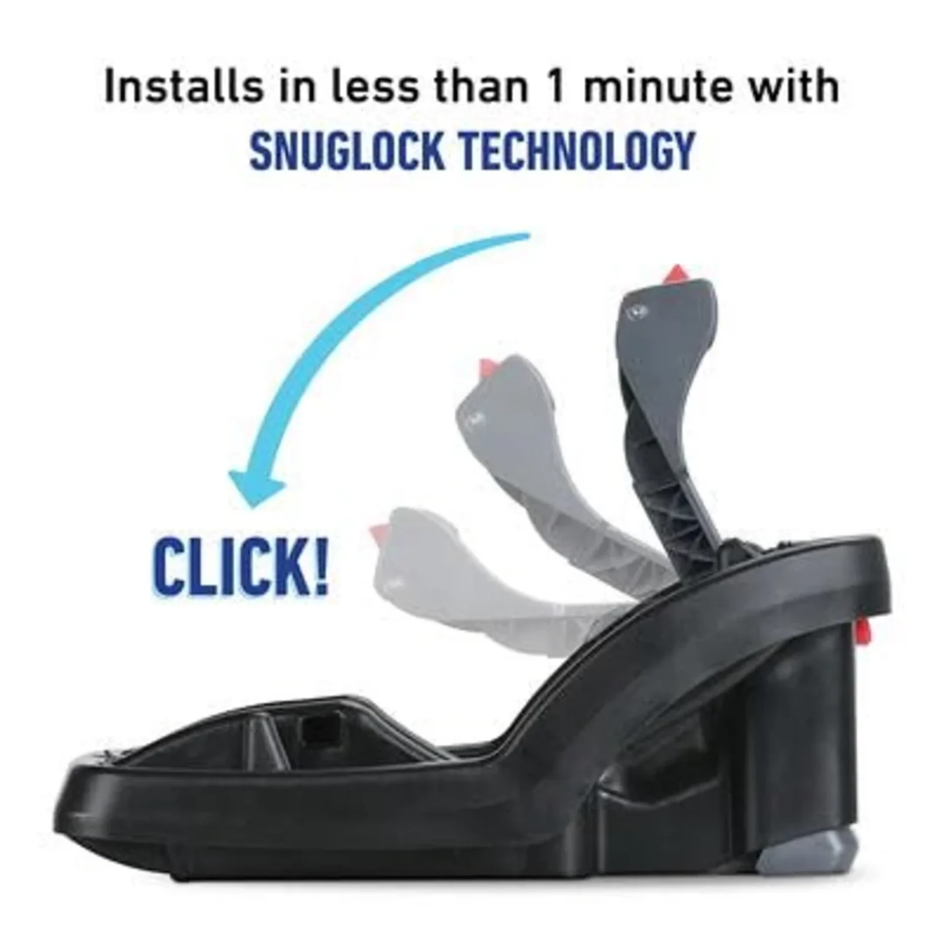 Graco SnugRide SnugLock 35 car seat base showing one-minute installation with SnugLock Technology click-in mechanism