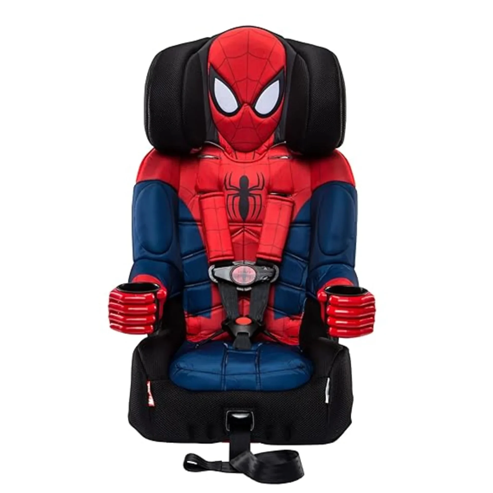 KidsEmbrace Marvel Spider-Man combination booster car seat in red and blue with 5-point harness and Spider-Man face headrest