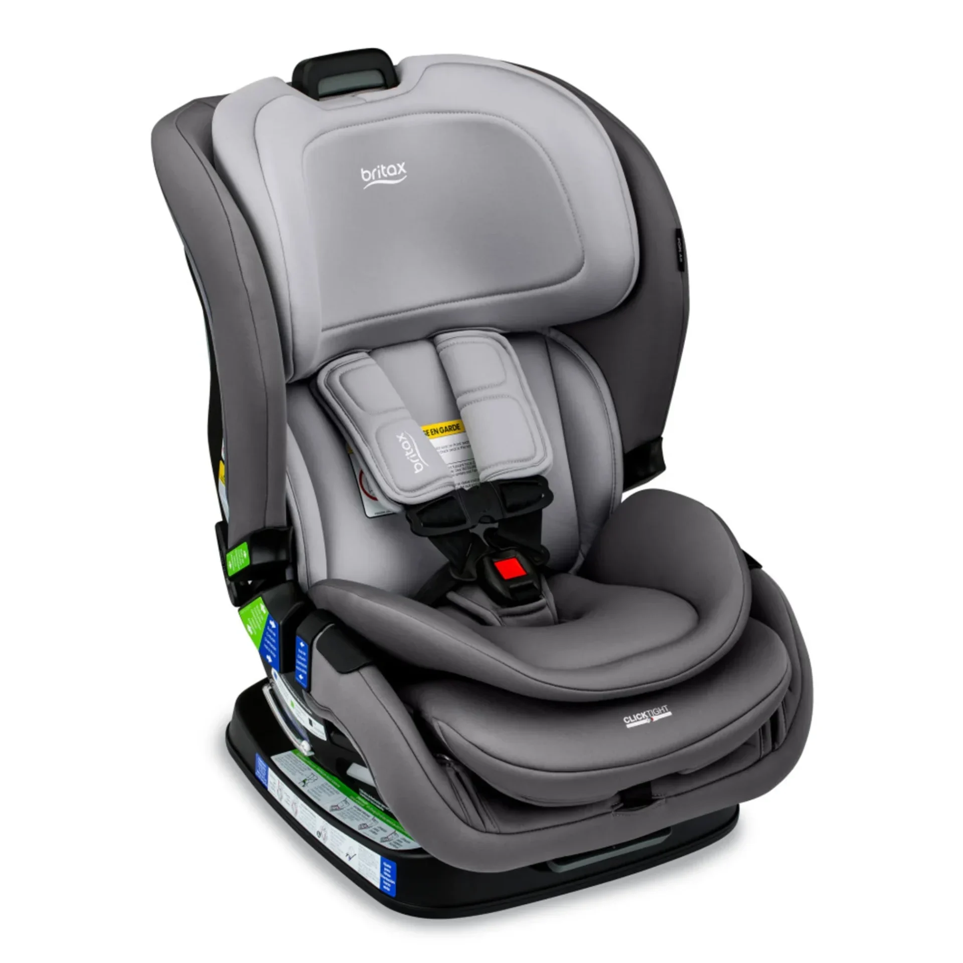 Britax gray slim convertible car seat with ClickTight installation system and 5-point harness, ideal for 3 across seating