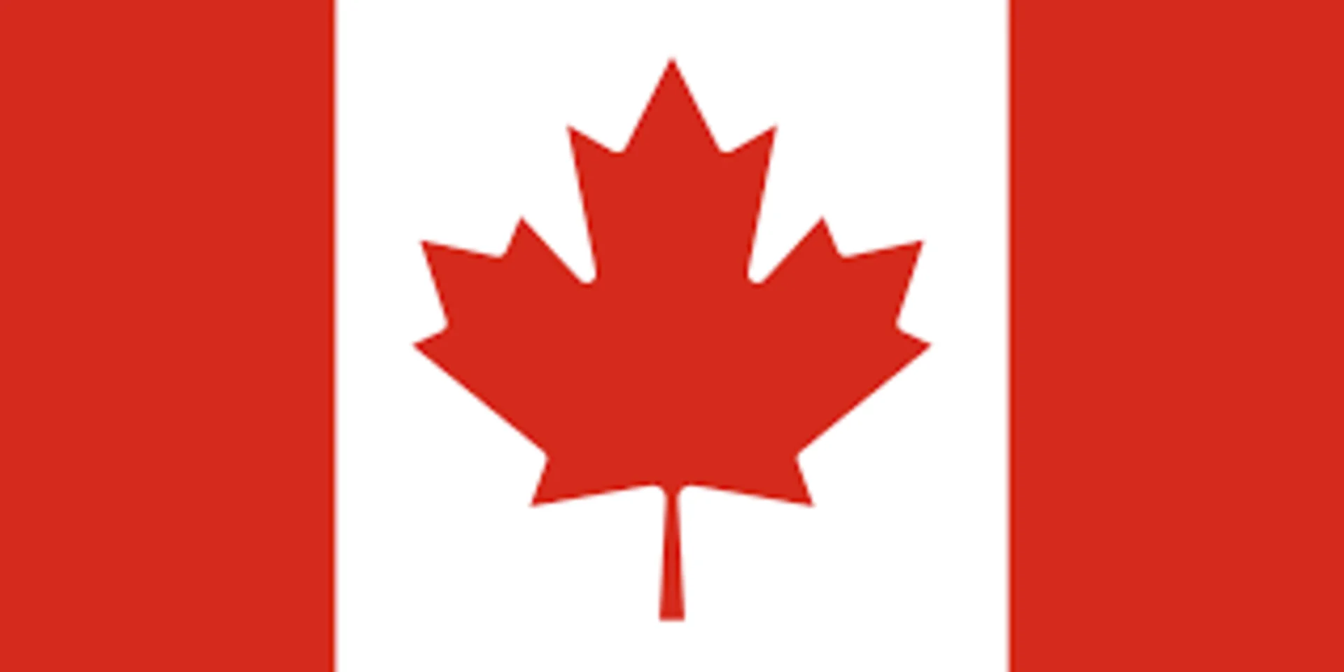 Official flag of Canada featuring a bold red maple leaf centered on a white panel flanked by two red vertical bands