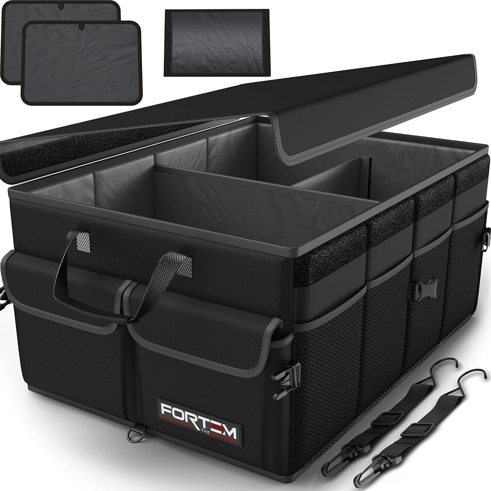 FORTEM Car Trunk Organizer Black FORTEM collapsible car trunk organizer with lid, dividers and tie-down straps