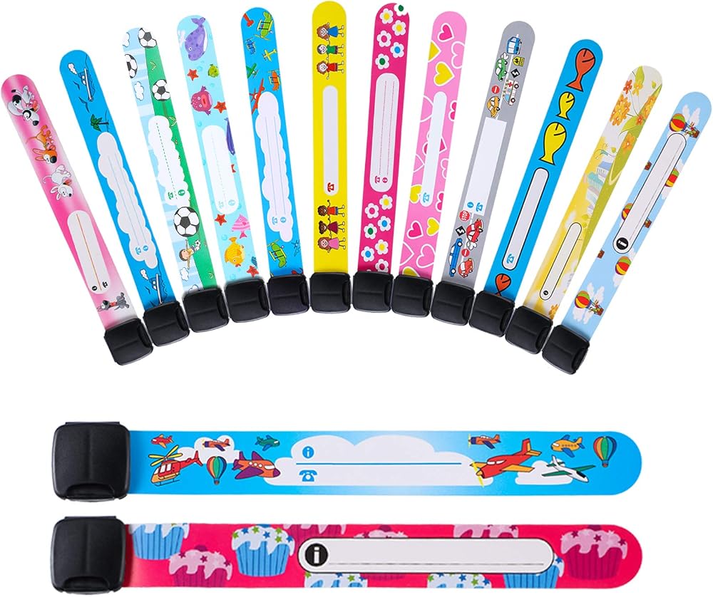 Kids ID Safety Wristbands Set of colorful reusable kids ID wristbands with writable name fields