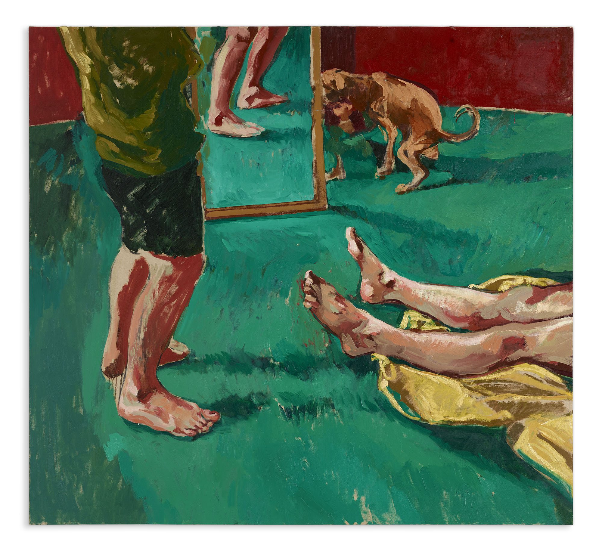 The paintings and drawings he produces in the studio were based on his own analogical photographs of compositions and moments that he shared with his peers. He began to fictionalise narratives, actions and relationships between characters and between animals that would then be repeated and extended over the next few years. He used his studio colleagues and friends who constantly visited him both as models for these compositions and to pose for the first series of portraits.