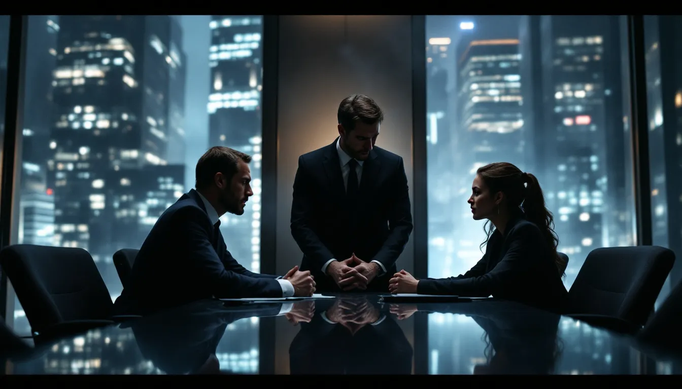 A mediator facilitating a discussion between two business partners.