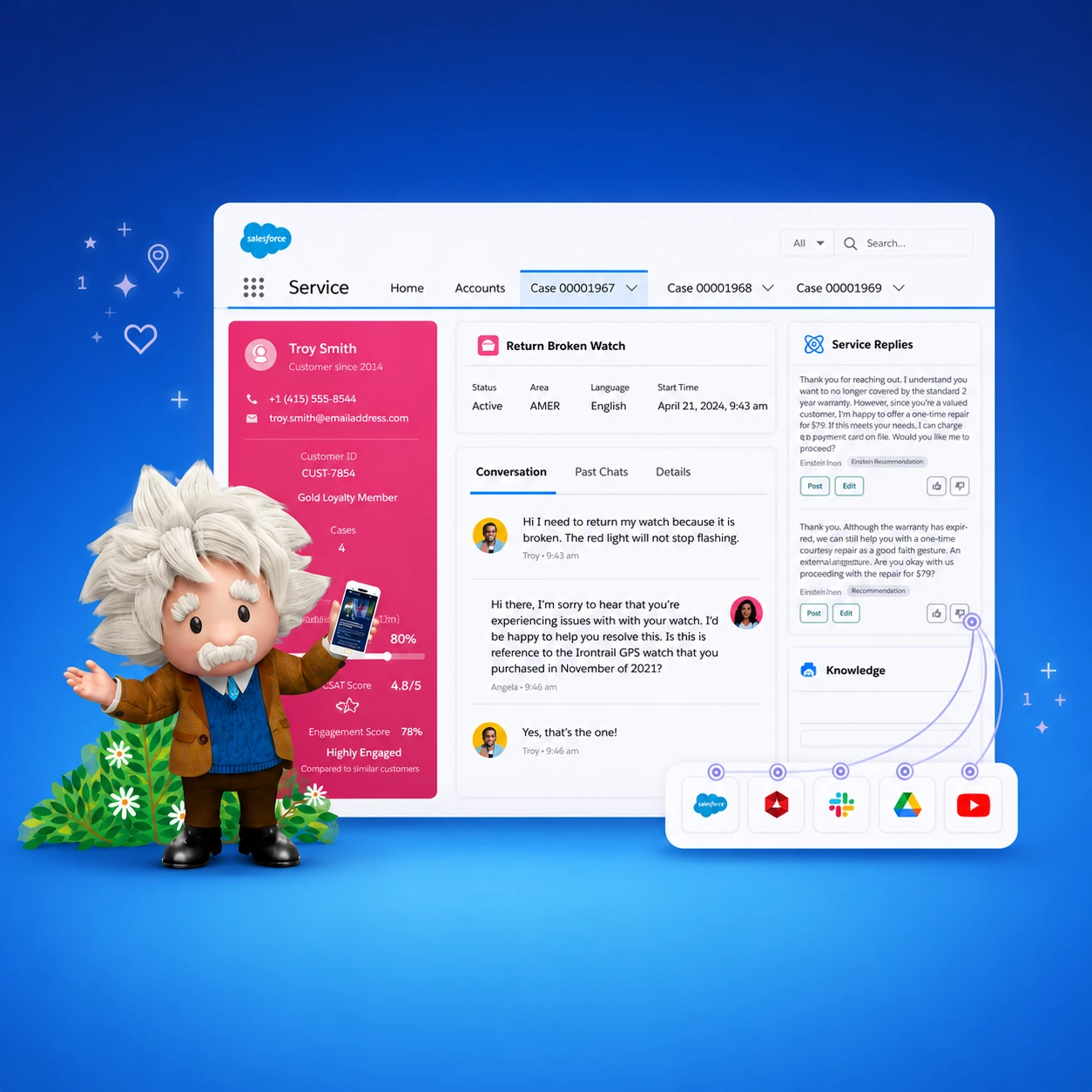 Salesforce Service Cloud solutions that streamline customer support with case management, AI-powered service automation, omnichannel engagement, and personalized customer experiences.