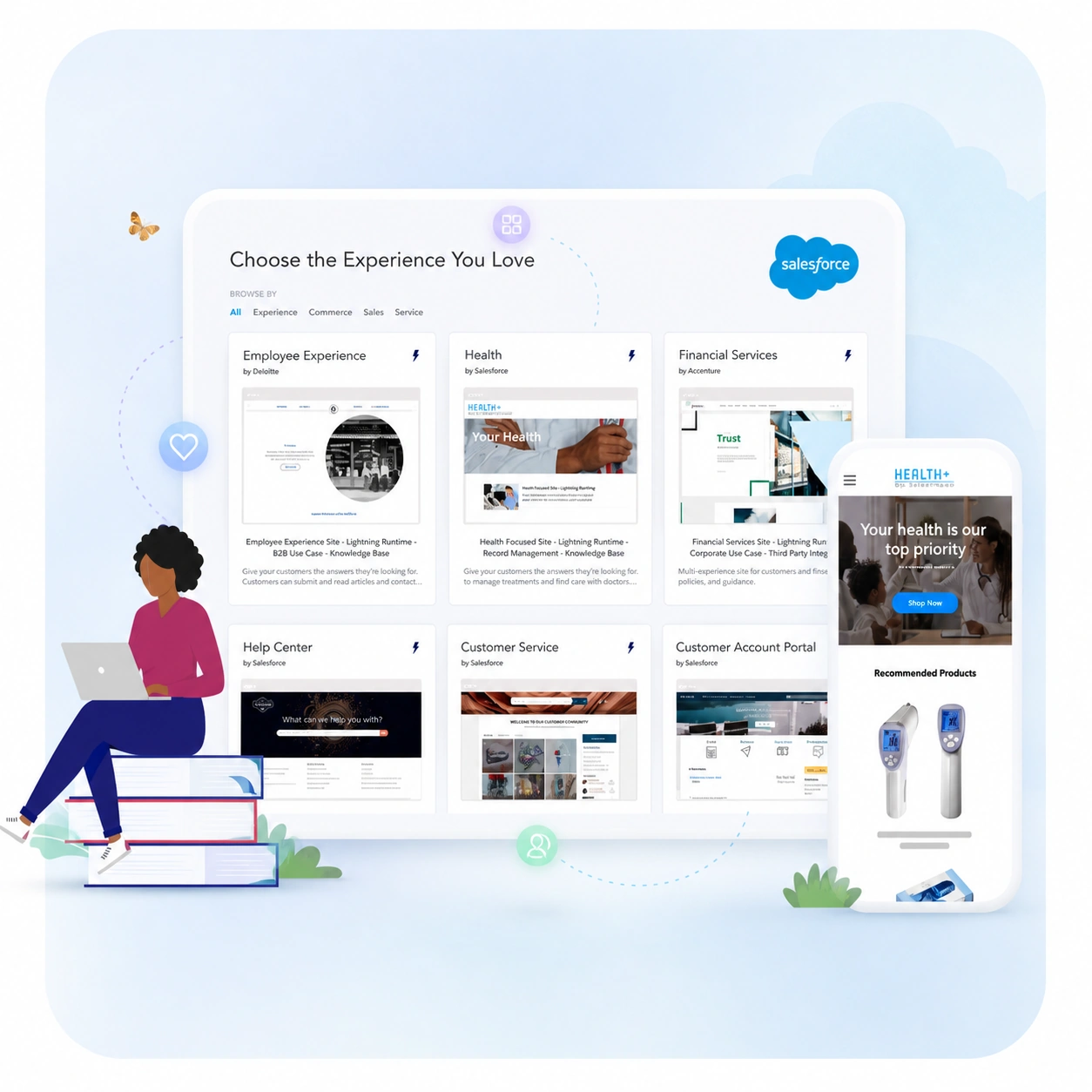 Salesforce Experience Cloud solutions that create personalized customer, partner, and employee portals with self-service experiences, collaboration, and digital engagement.