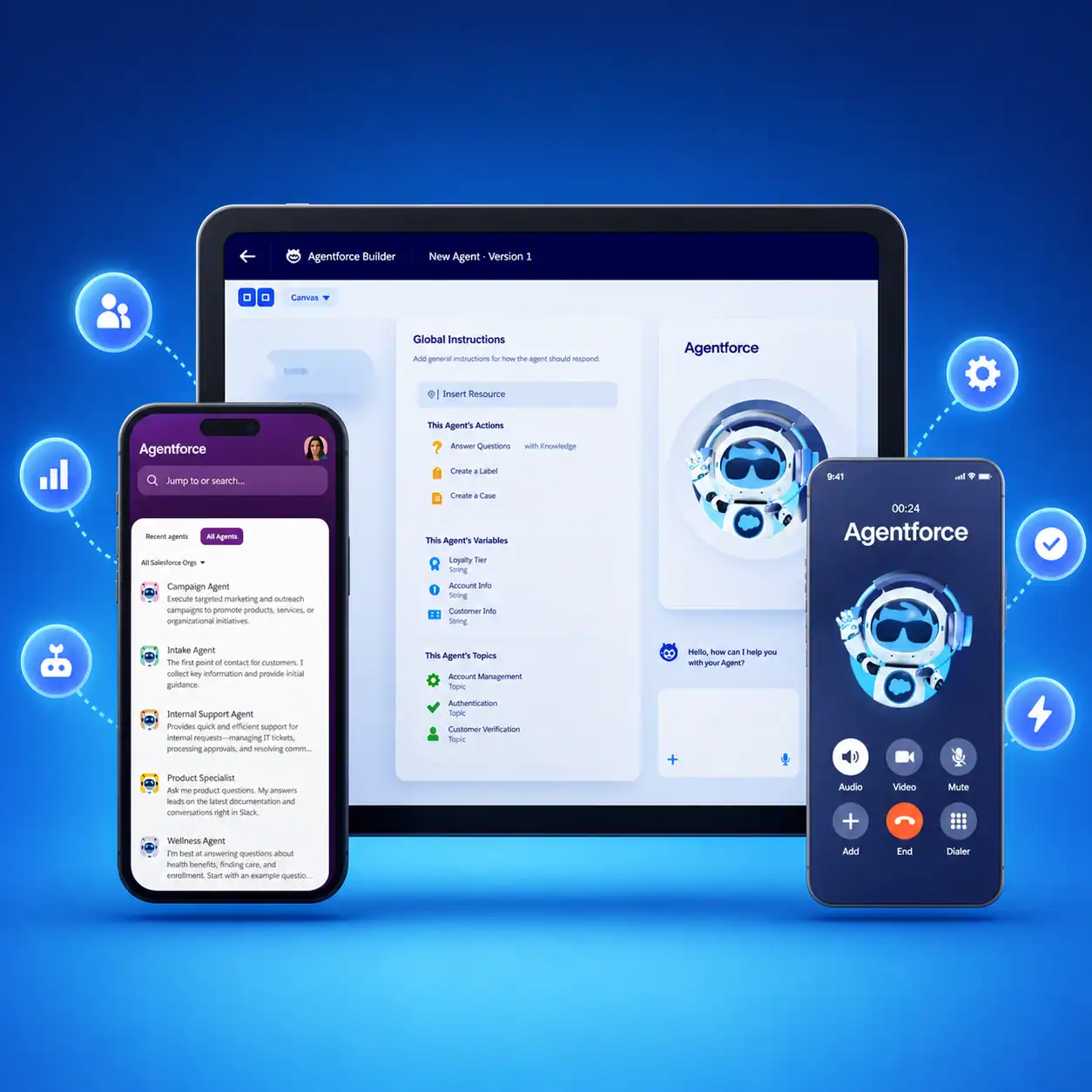 Salesforce Agentforce solutions that deploy AI-powered autonomous agents to automate customer support, sales assistance, and business workflows across digital channels.
