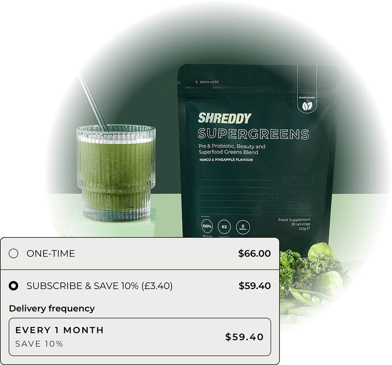 Person getting a facial treatment with subi subscription widget displayed below.