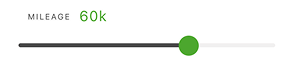 Horizontal mileage progress bar with a green slider positioned at approximately two-thirds, showing 60k mileage in green text above the bar.