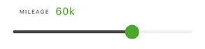 Horizontal mileage progress bar with a green slider positioned at approximately two-thirds, showing 60k mileage in green text above the bar.