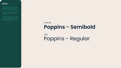 Typography sample showing fonts for headings and body text: Heading uses Poppins Semibold and body uses Poppins Regular.