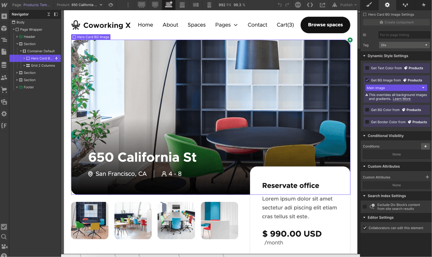 eCommerce Page - Coworking X Webflow Template