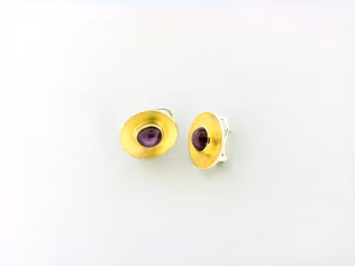925/- Silber/ 750/- Gelbgold Ohrstecker/Clips mit Sternrubin