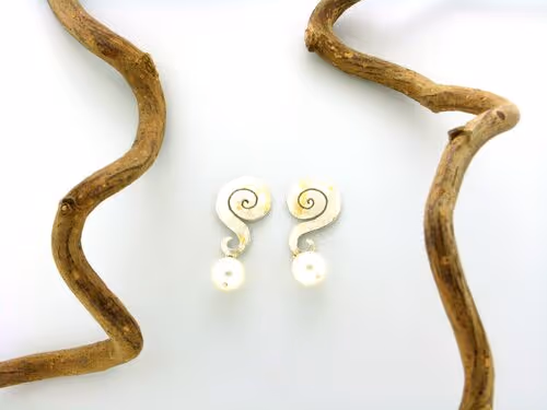 925/- Silber/ Feingold Ohrstecker mit Perle 
