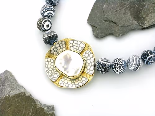 585/- Gelbgold/ 925/- Silber Wechselschließe mit Perle 