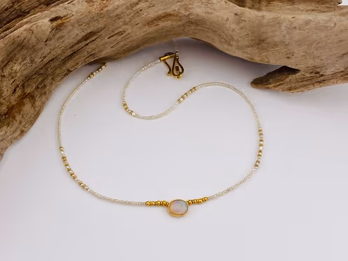 900/- Collier - Opal mit Saatperlen 