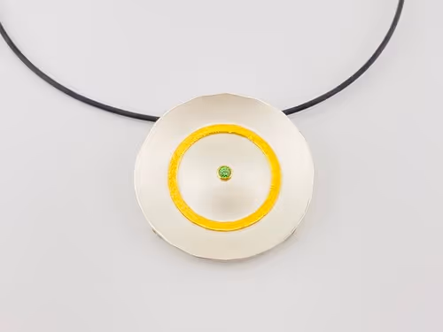 Silber/Gold Wechselschließe mit Tsavorit