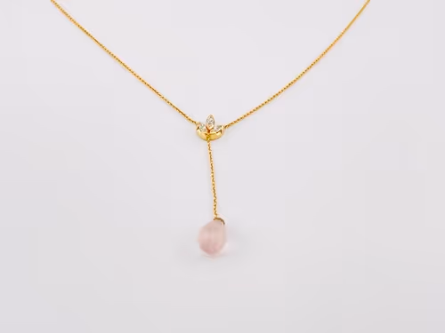 Y-Kette- Roségold mit Rosenquarz und Brillanten