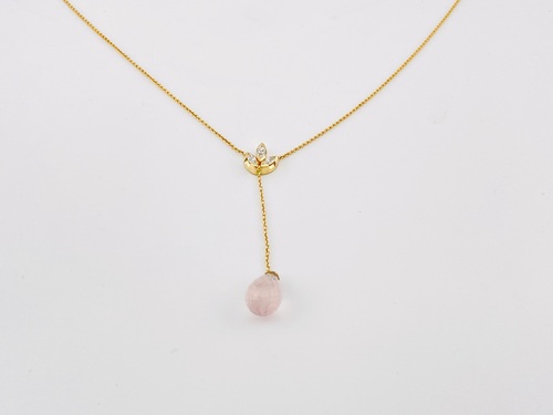 Y-Kette- Roségold mit Rosenquarz und Brillanten