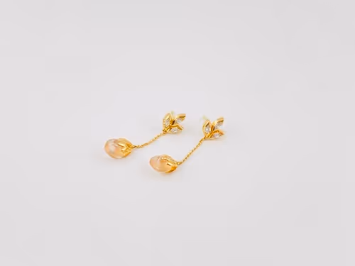 Ohrhänger - Roségold mit Rosenquarz und Brillanten