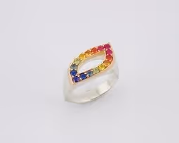 Silber mit 750/- Rotgold Ring mit Saphiren im Varbverlauf