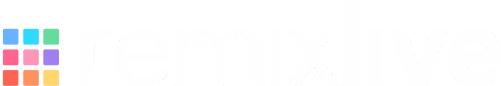The Remixlive logo, featuring a colorful grid of squares reminiscent of a digital sampler pad to the left of the brand name 'remixlive' in a clean white font, presented on a transparent background.