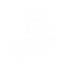 A help or support icon depicting a hand holding a gear, commonly used to represent settings assistance or customer support services, presented in white against a transparent background.