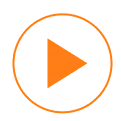 A play button icon within an orange circle, indicative of the play function in the Cross DJ app, suggesting an action to start music playback, set against a transparent background.
