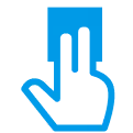An icon of a finger tapping a pad, depicted in blue, symbolizing the sample launcher function within the Cross DJ app, which is used to trigger musical samples or effects, set on a transparent background.