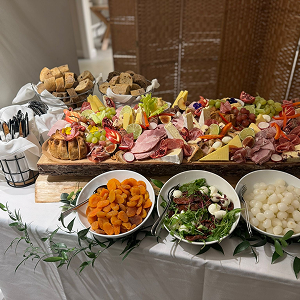 Grazing table of charcuterie and cheese at Blackbrook Barns, Lichfield, Staffordshire