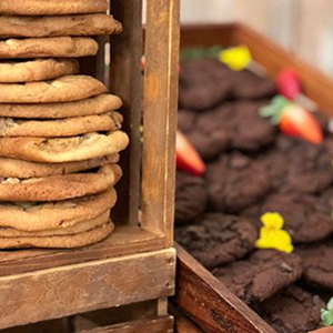 Freshly baked cookie dessert station at Blackbrook Barns, Lichfield, Staffordshire