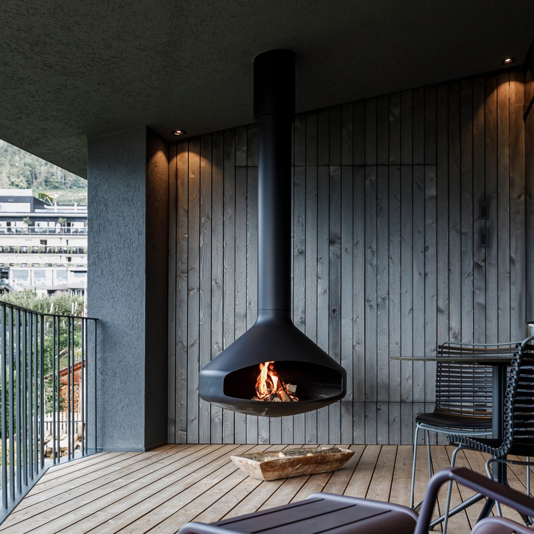 Hängender Kamin mit freischwebendem Design für moderne Wohnräume