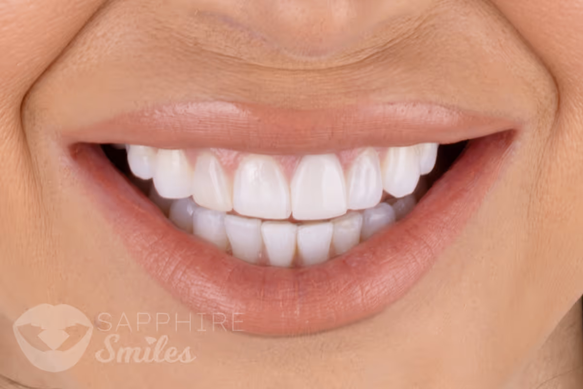 Before and after of patients teeth after a Smiles Family Dentistry Smile Makeover
