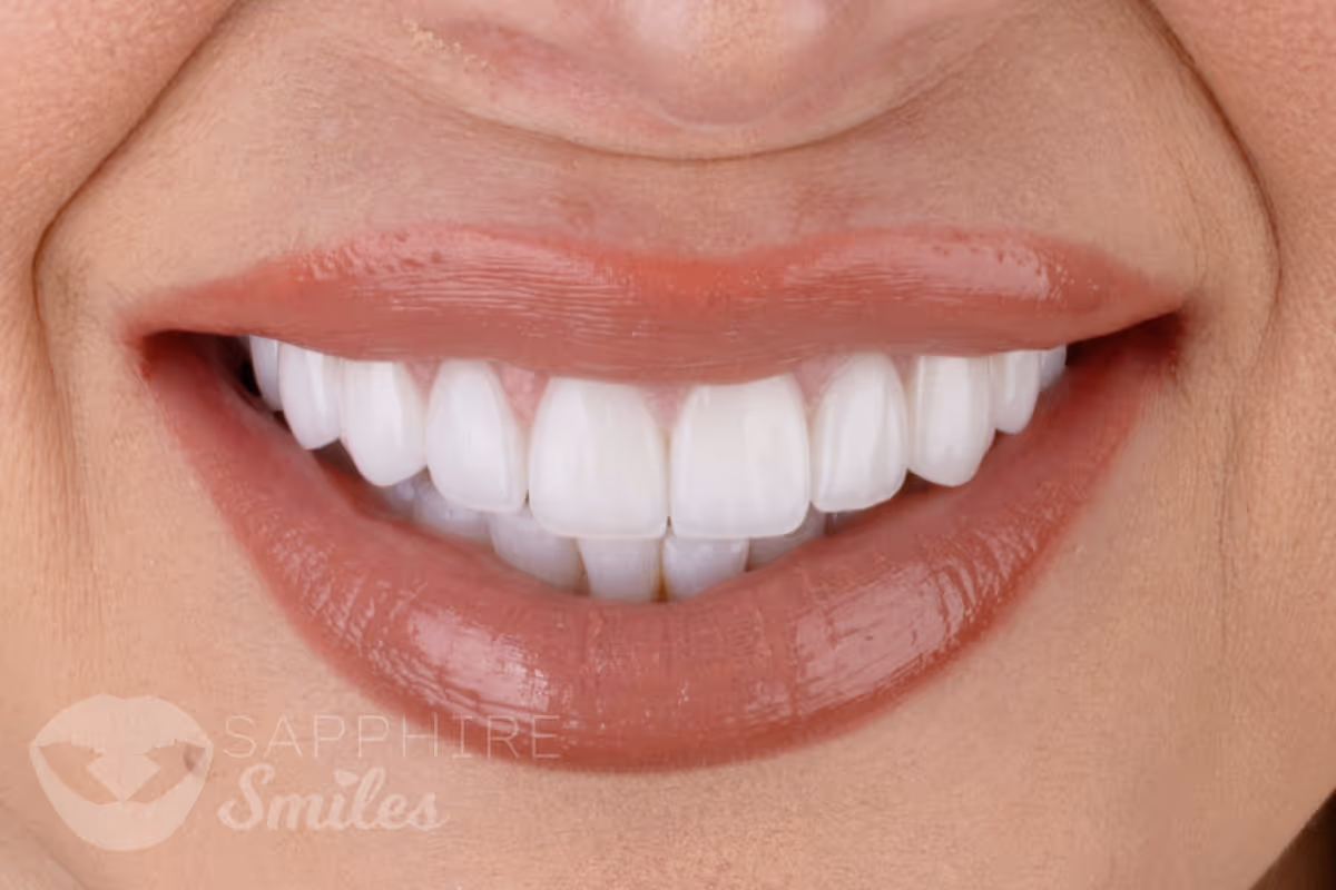 Before and after of patient's teeth after receiving veneers