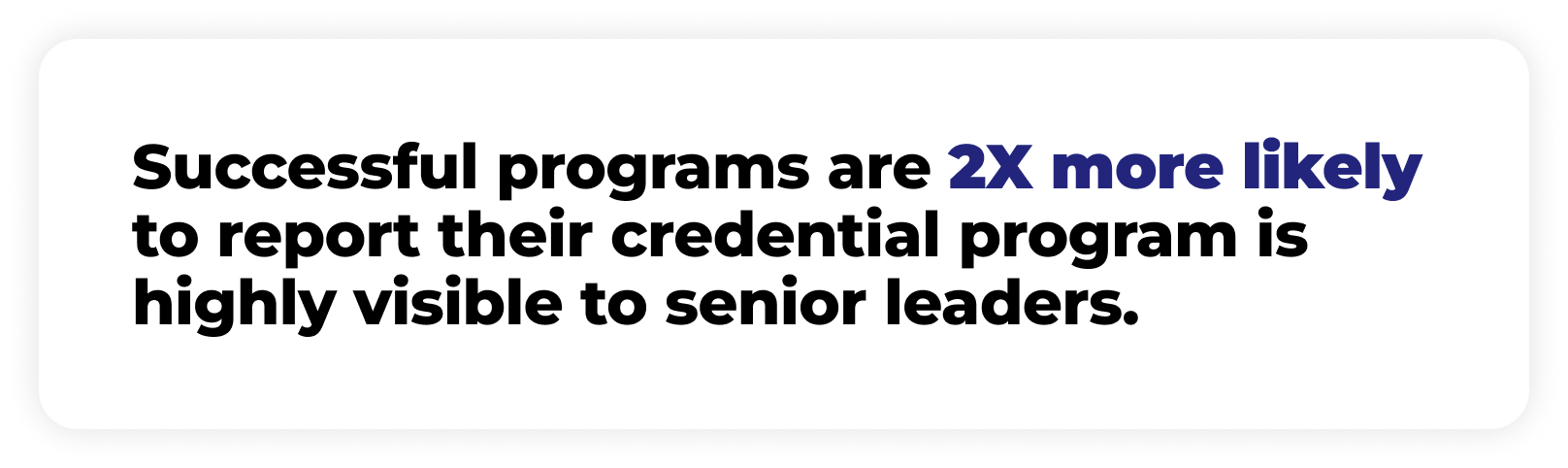 Text stating successful programs are 2X more likely to report their credential program is highly visible to senior leaders.