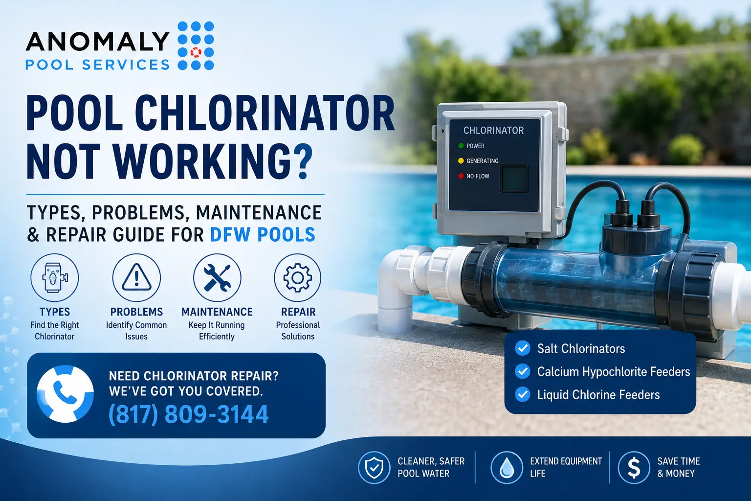 Pool Chlorinator Not Working? Types, Problems, Maintenance & Repair Guide for DFW Pools