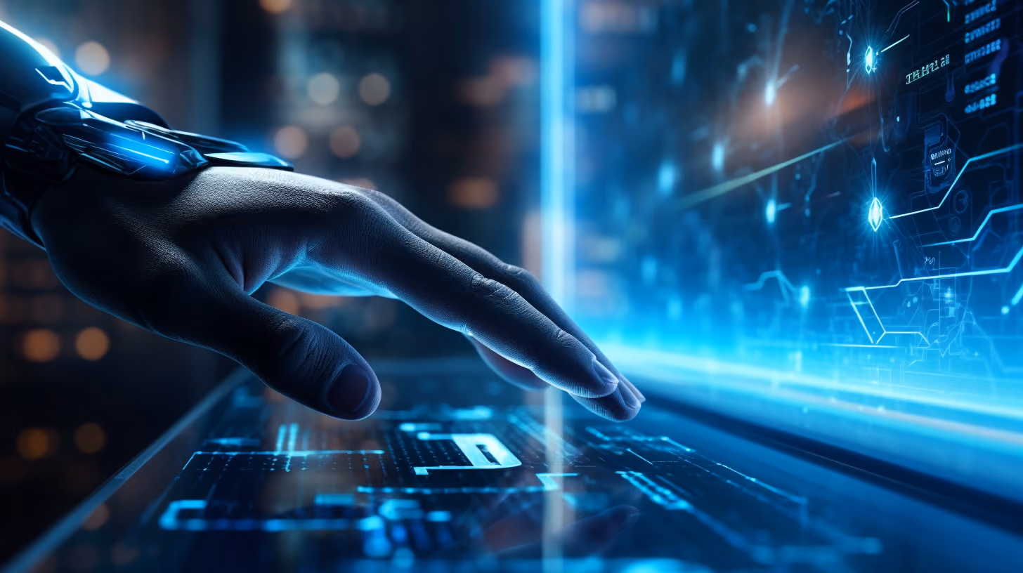 Hand on futuristic keyboard