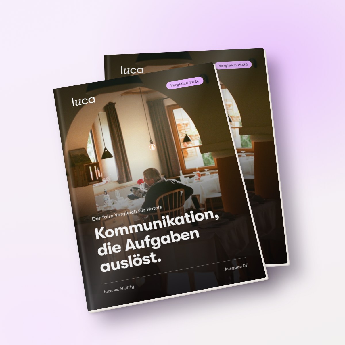 Vergleich von luca und HiJiffy für Hotels: digitale Gästekommunikation per WhatsApp und Chatbot gegenüber einer Plattform mit Online-Check-in, Zahlungen, Restaurant-POS und Upselling in einem Dashboard.