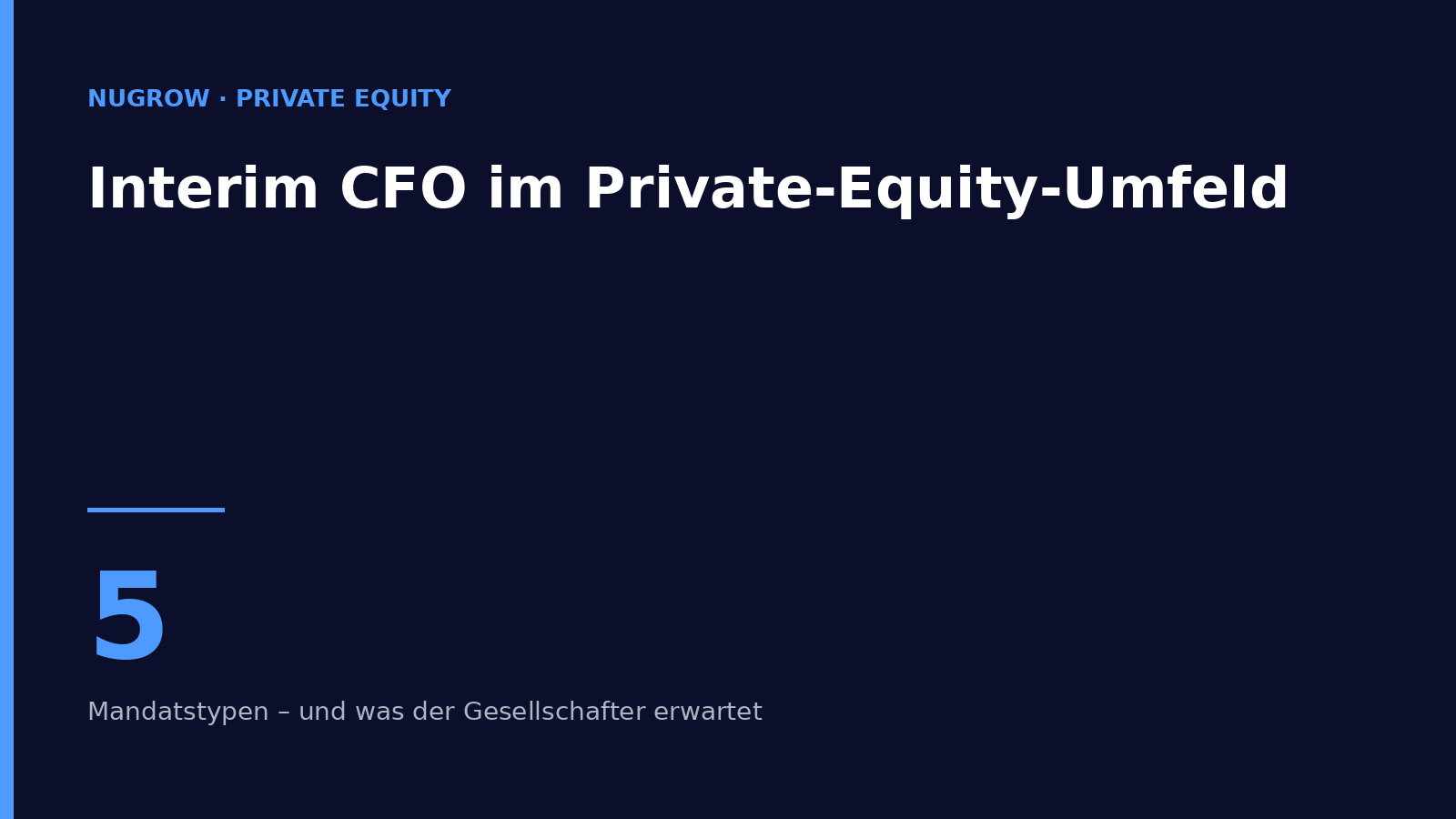 Titelbild: Interim CFO im Private-Equity-Umfeld – fünf Mandatstypen und was der Gesellschafter erwartet.