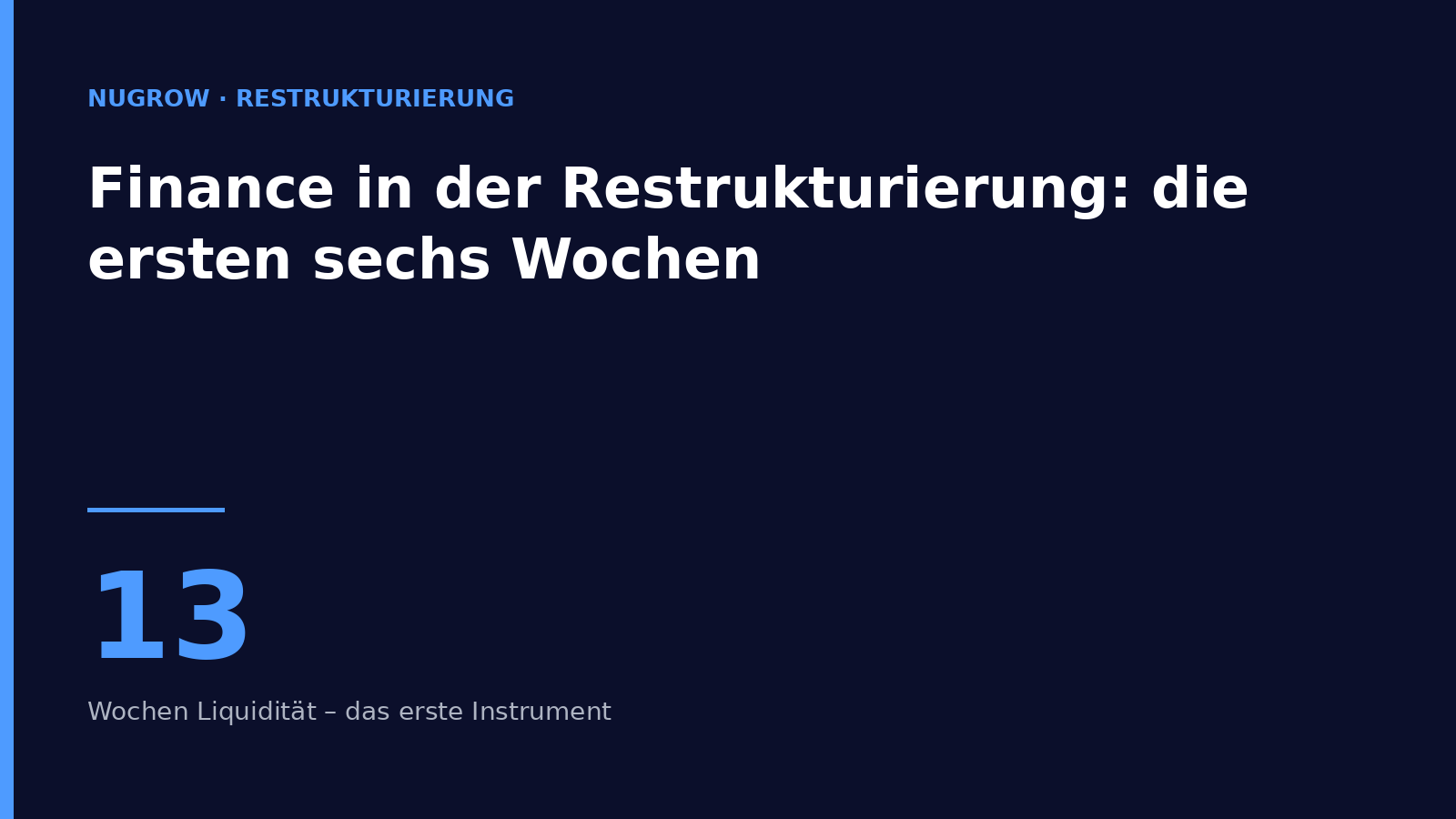 Cover image: finance in a restructuring – the first six weeks, starting with the 13-week cash forecast.