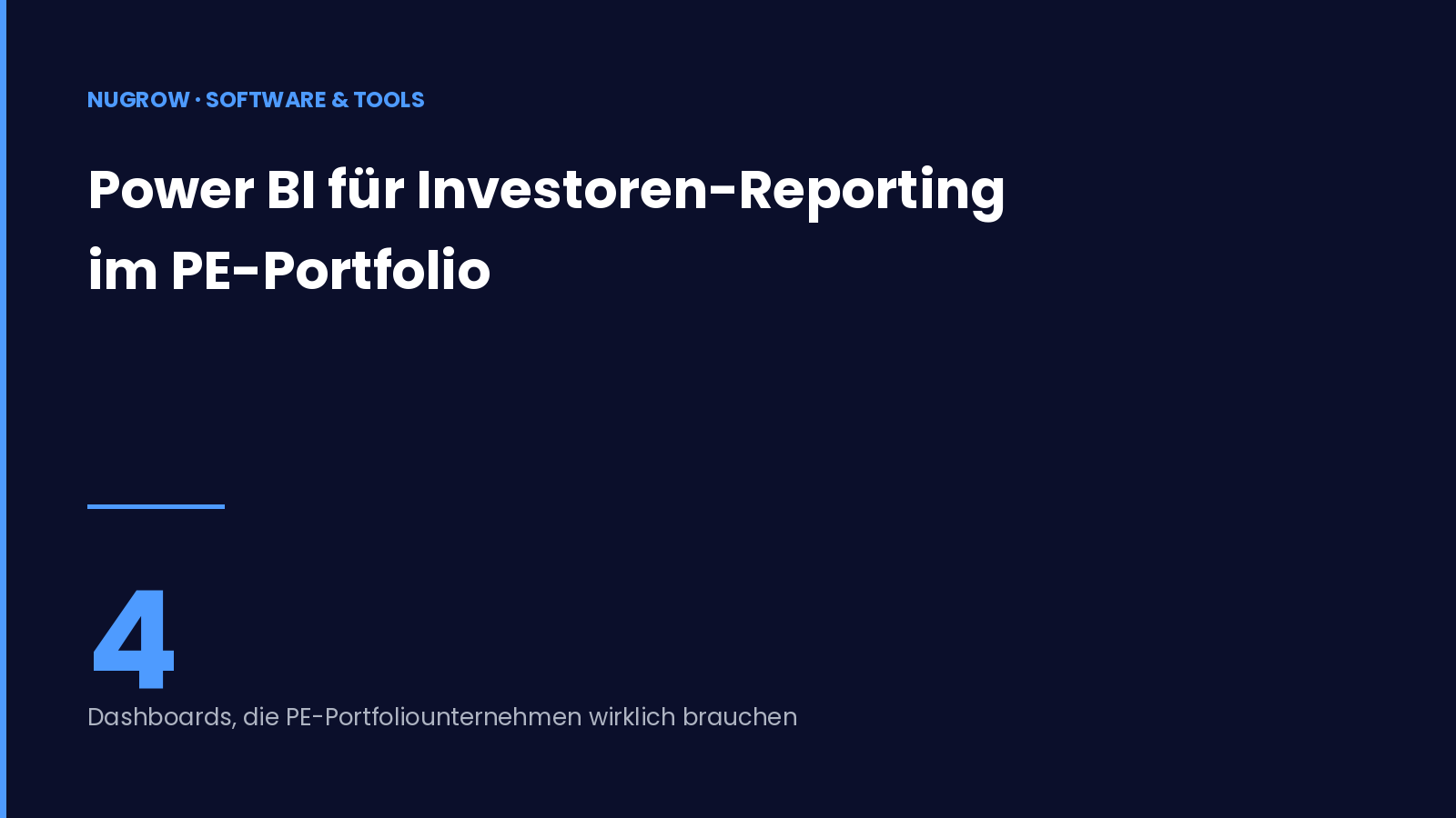 Titelbild: Power BI für Investoren-Reporting – vier Dashboards für PE-Portfoliounternehmen.