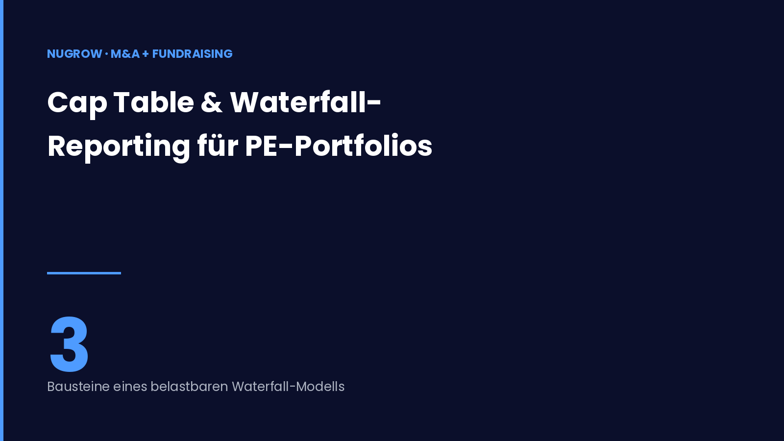 Titelbild: Cap Table und Waterfall-Reporting – drei Bausteine eines belastbaren Modells.