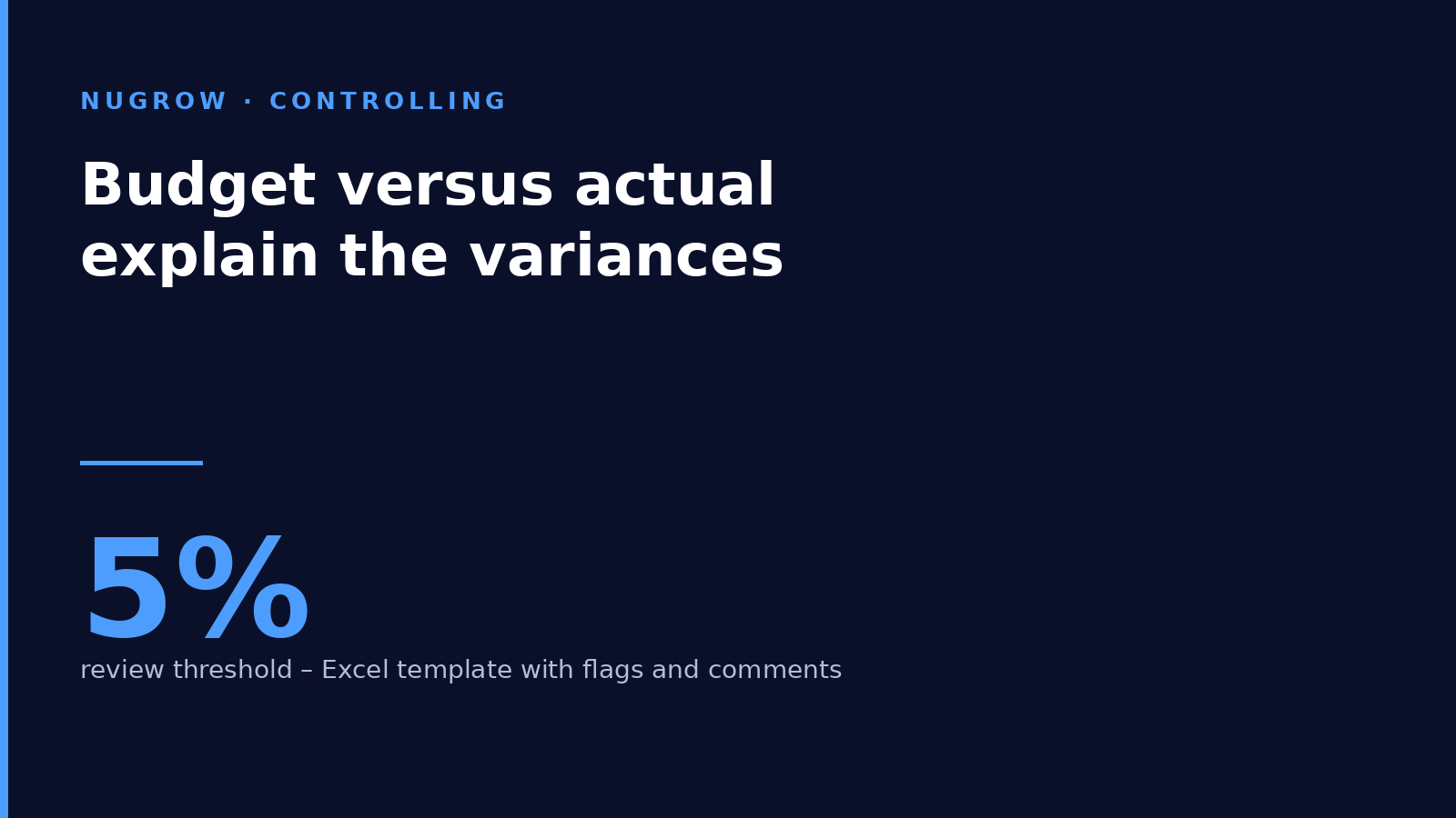 Budget versus actual: explain the variances, Excel template with a 5 percent review threshold