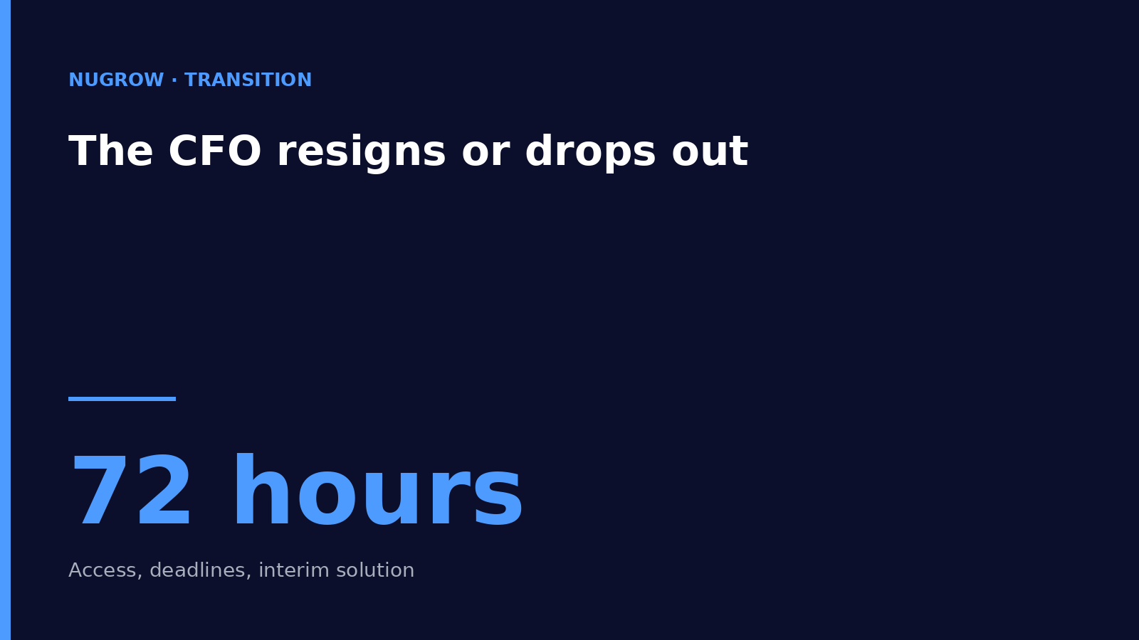 Cover: The CFO resigns or drops out – the first 72 hours and the interim solution.