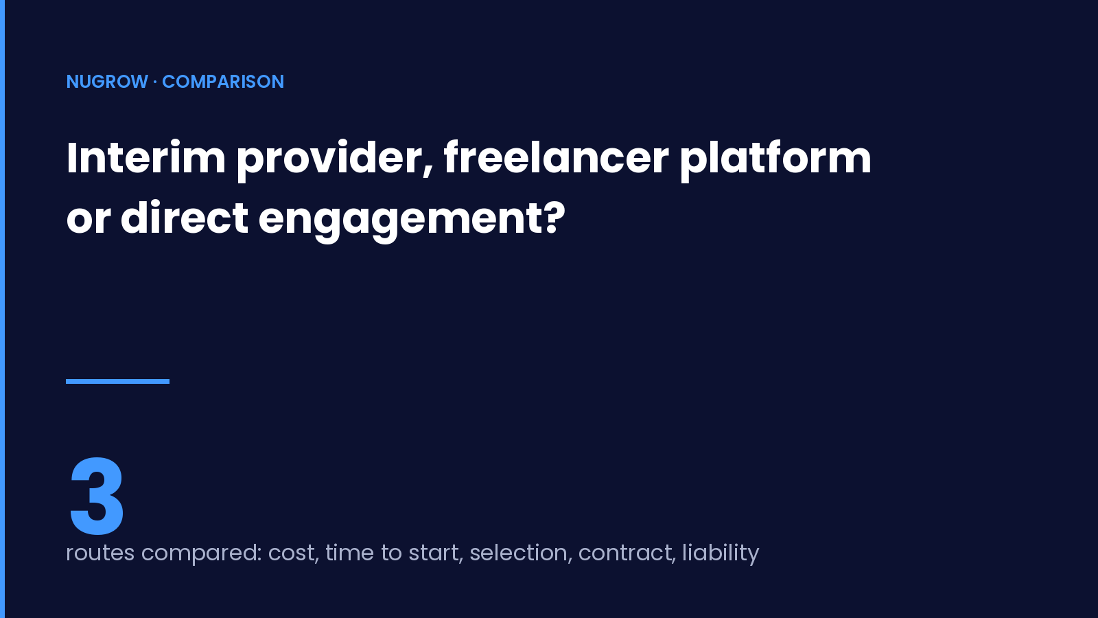 Cover: Interim provider, freelancer platform or direct engagement – three routes compared