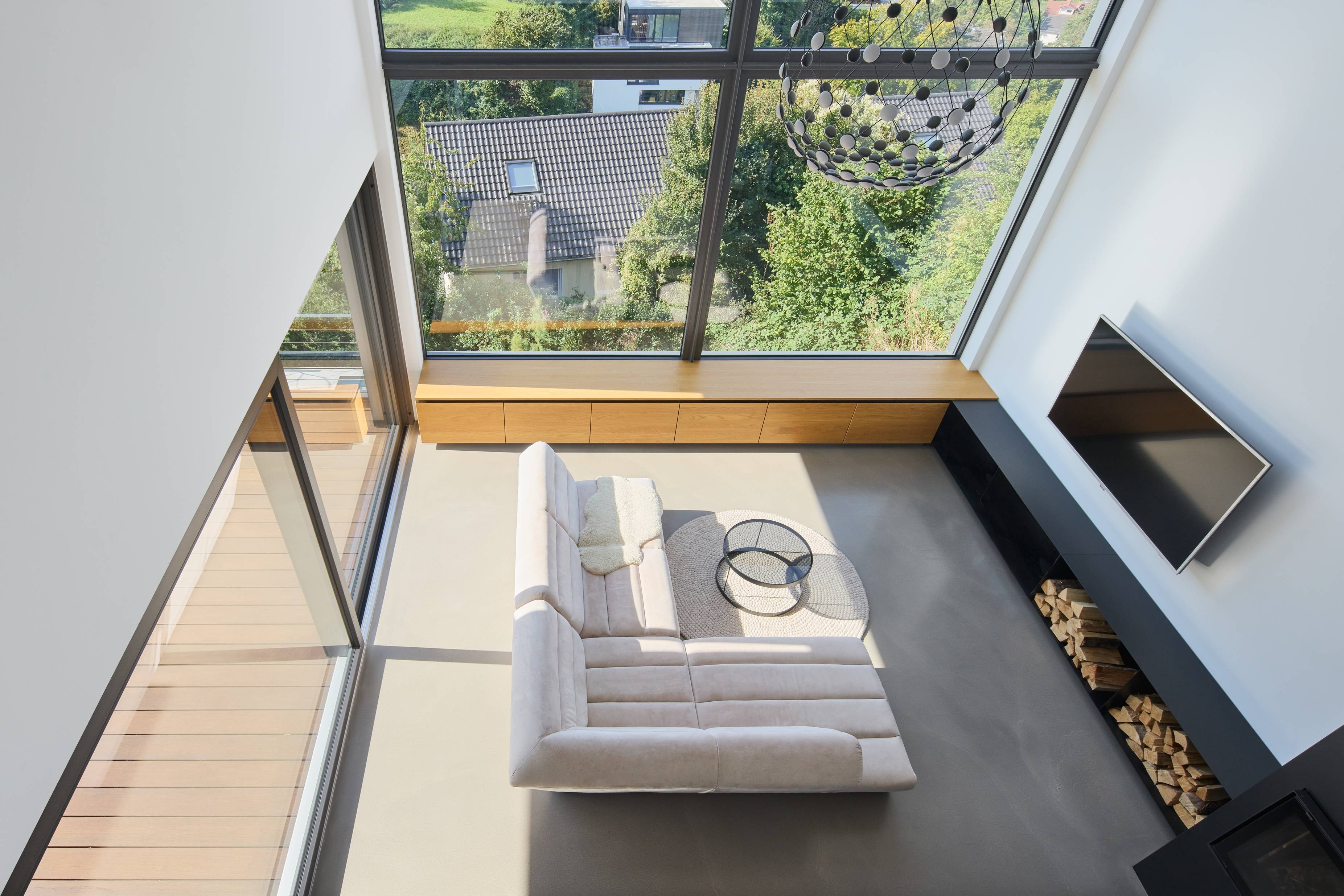 view of a living room with a couch and a television
