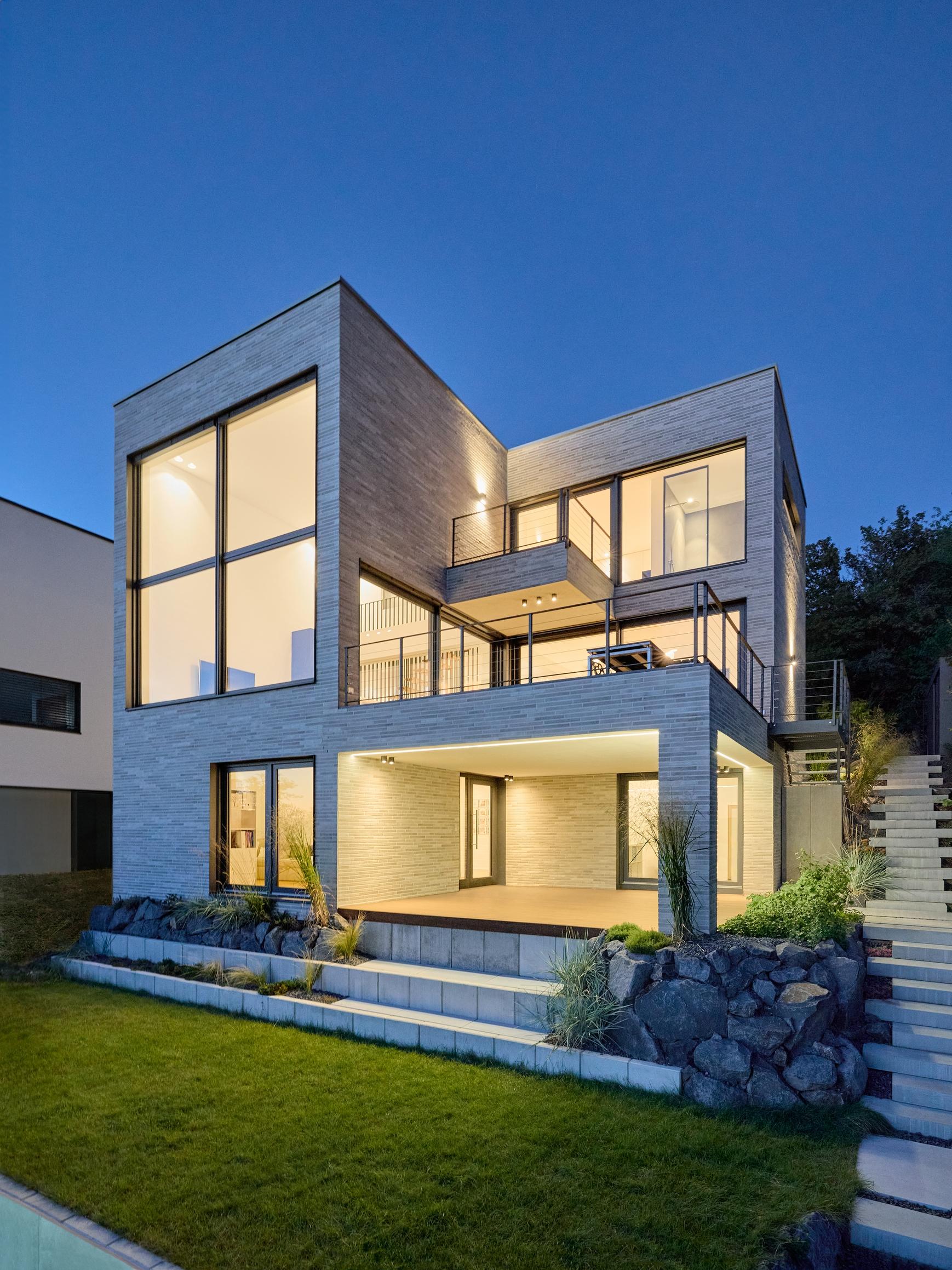 view at a modern house by night