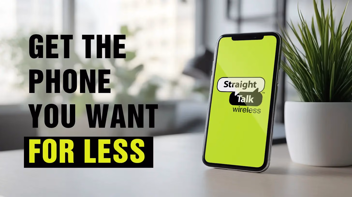 Hand holding phone with Straight Talk logo on the screen