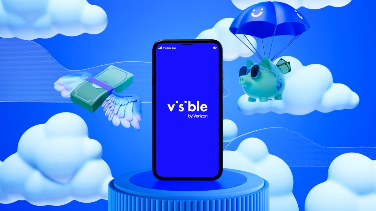 A mobile app interface showcasing Visible wireless Logo, designed to assist users in saving money effectively and efficiently.