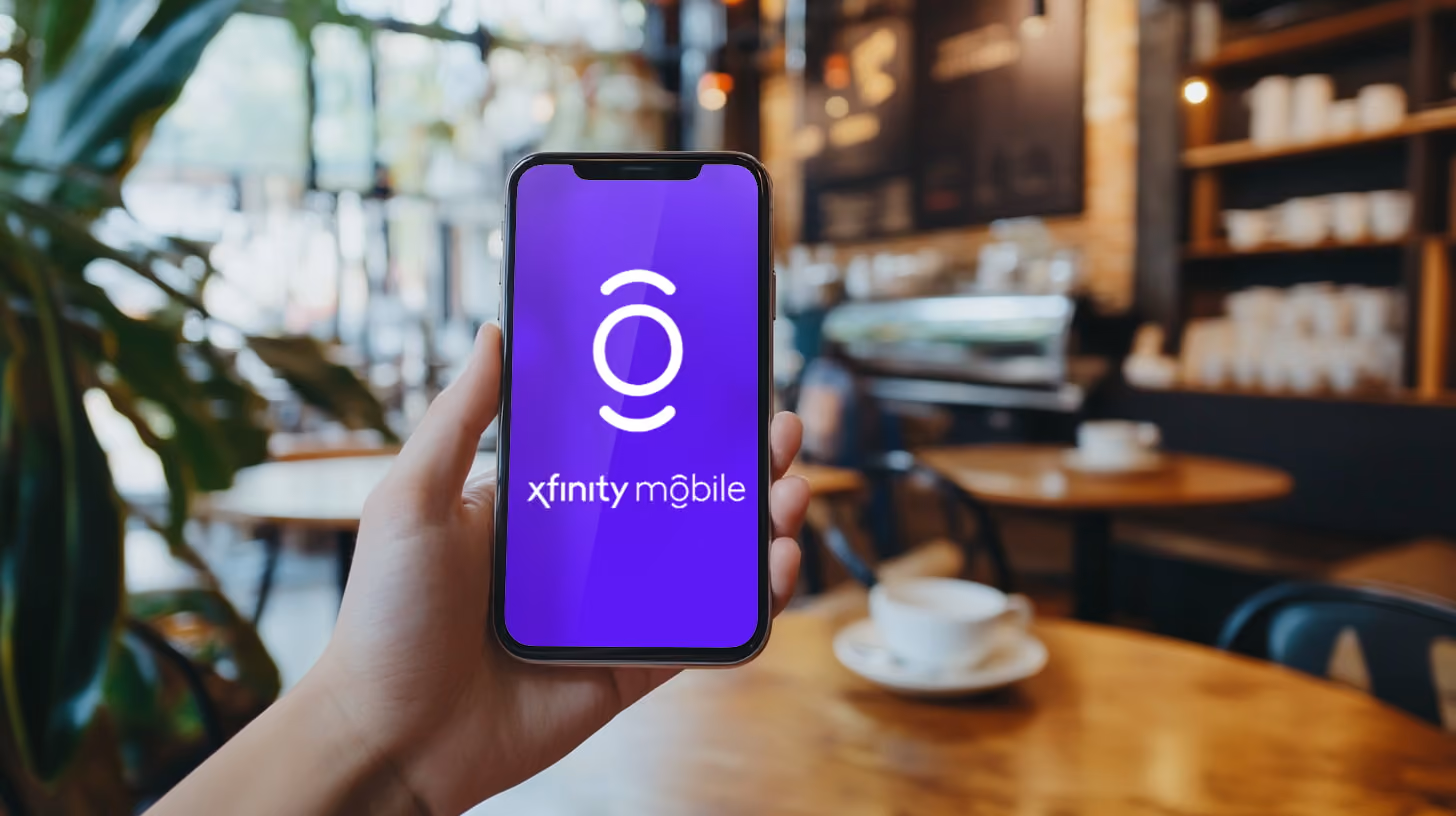 A person holding smartphone with xfinity mobile